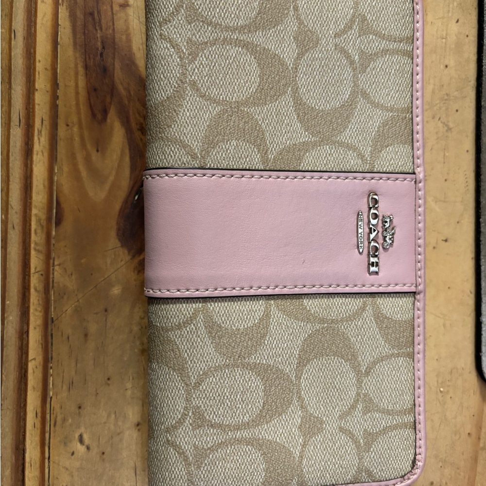 Coach Blush Pink and Beige Monogram Wallet